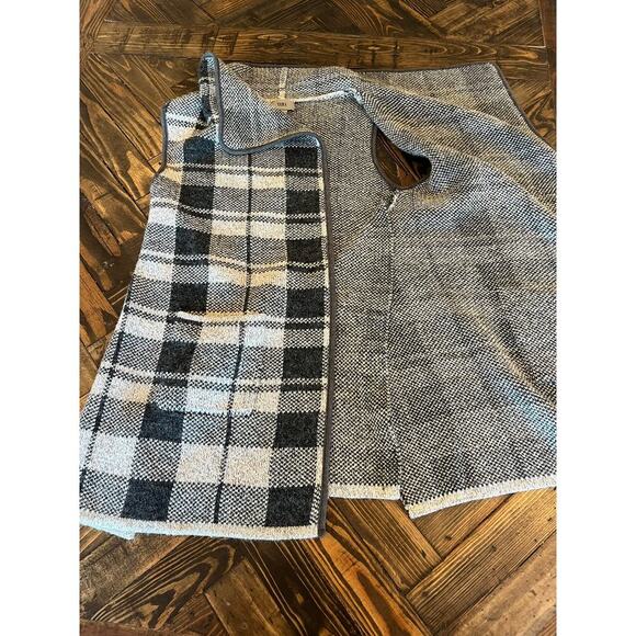 Yaira Wool Blend Open Front Cardigan Shaw Women Medium Plaid Neutral Comfy Cozy - Picture 6 of 10